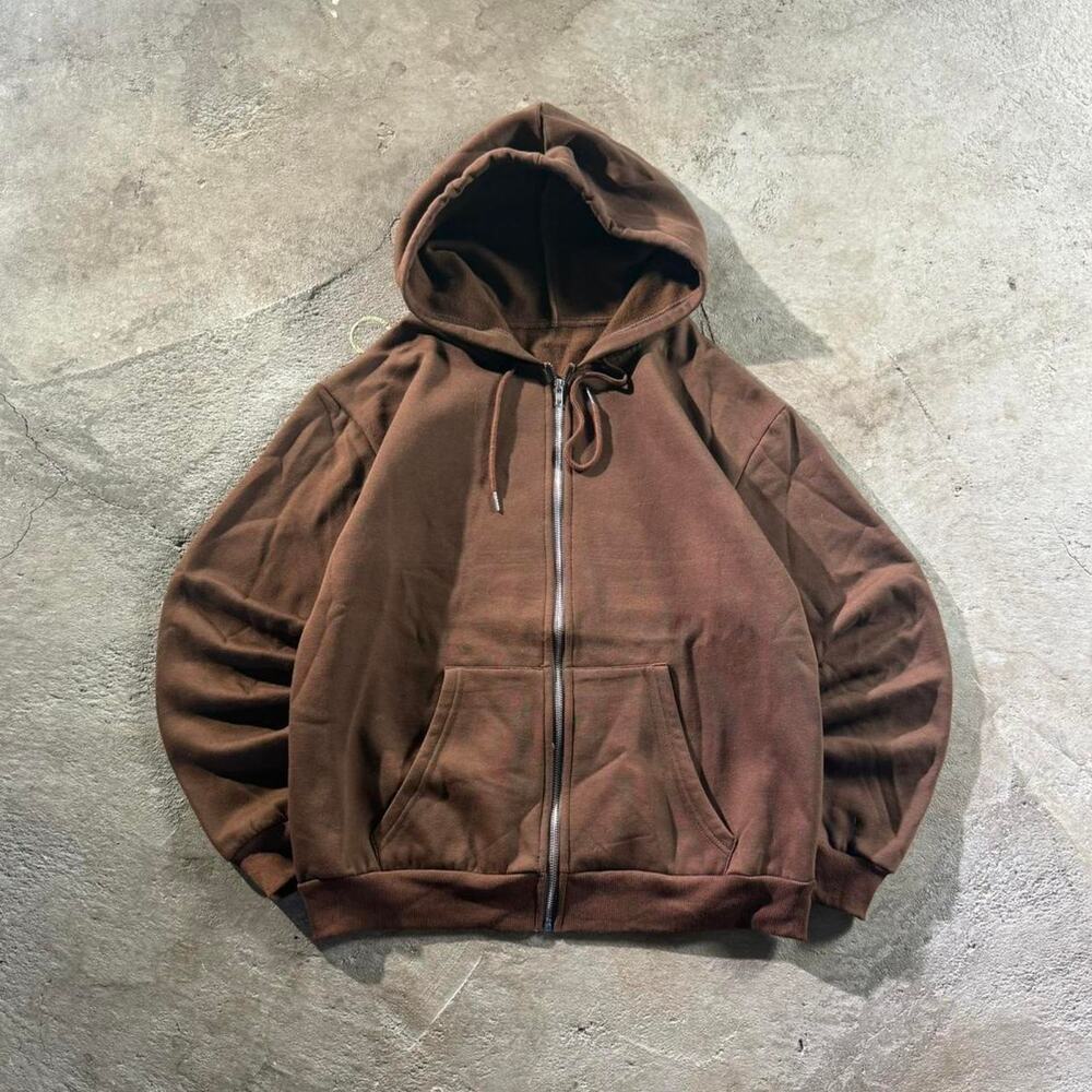 Mocha Brown Boxy Zip Up Hoodie Sweatshirt
